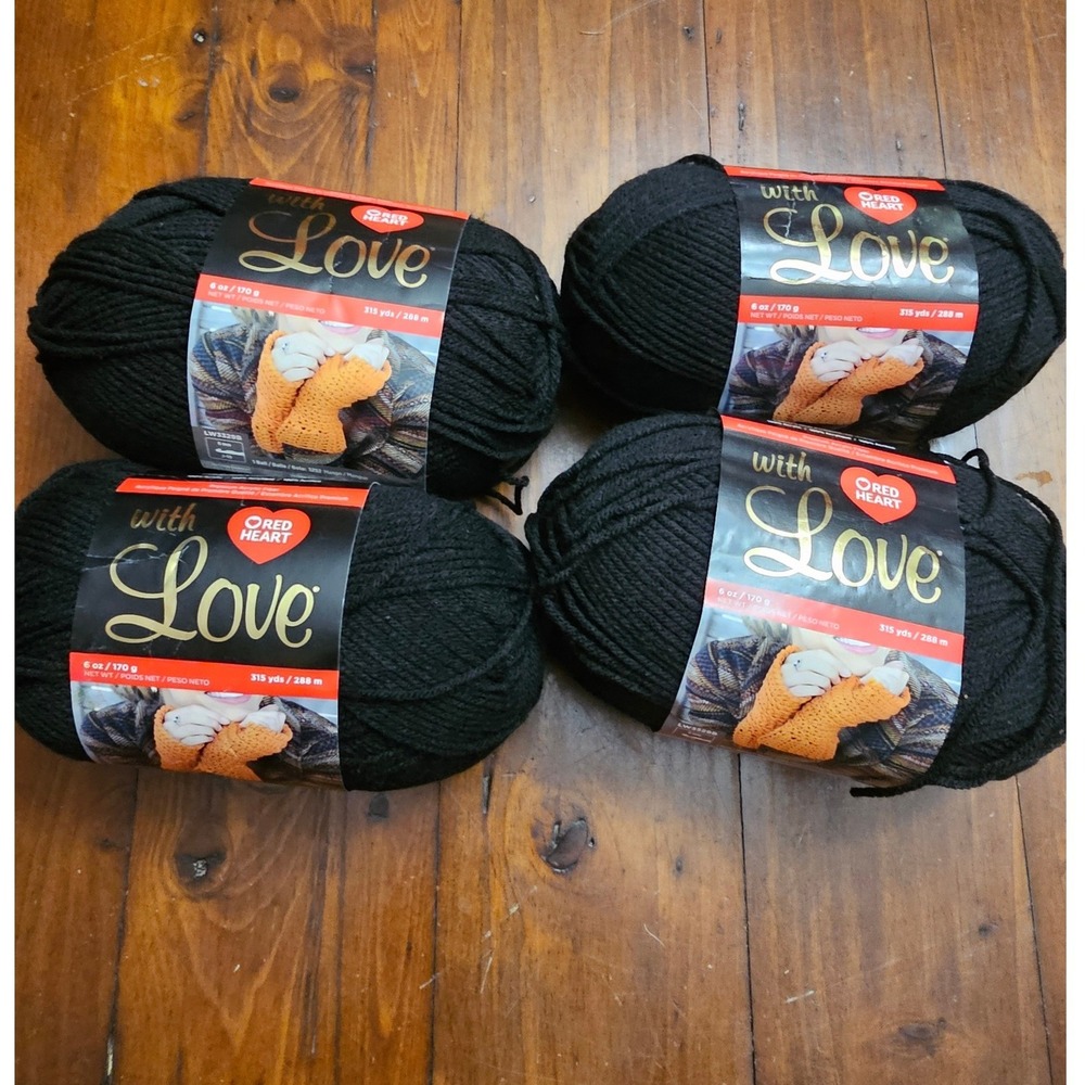 Lot of 4 Red Heart With Love Yarn Black 1012 Medium 4 315 Yds Each 1260 Total